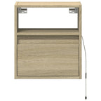 Comodino a Parete con luci LED Rovere Sonoma