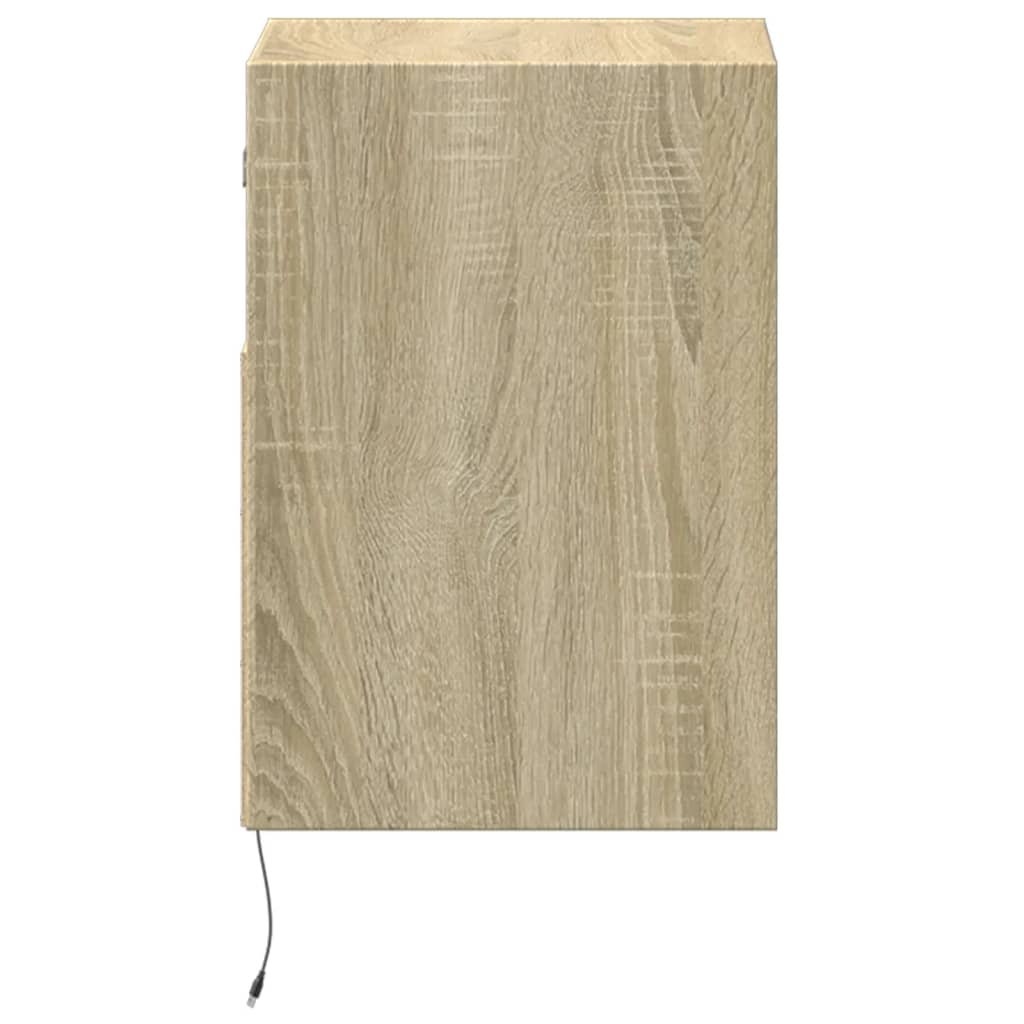 Comodino a Parete con luci LED Rovere Sonoma