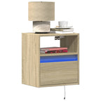Comodino a Parete con luci LED Rovere Sonoma
