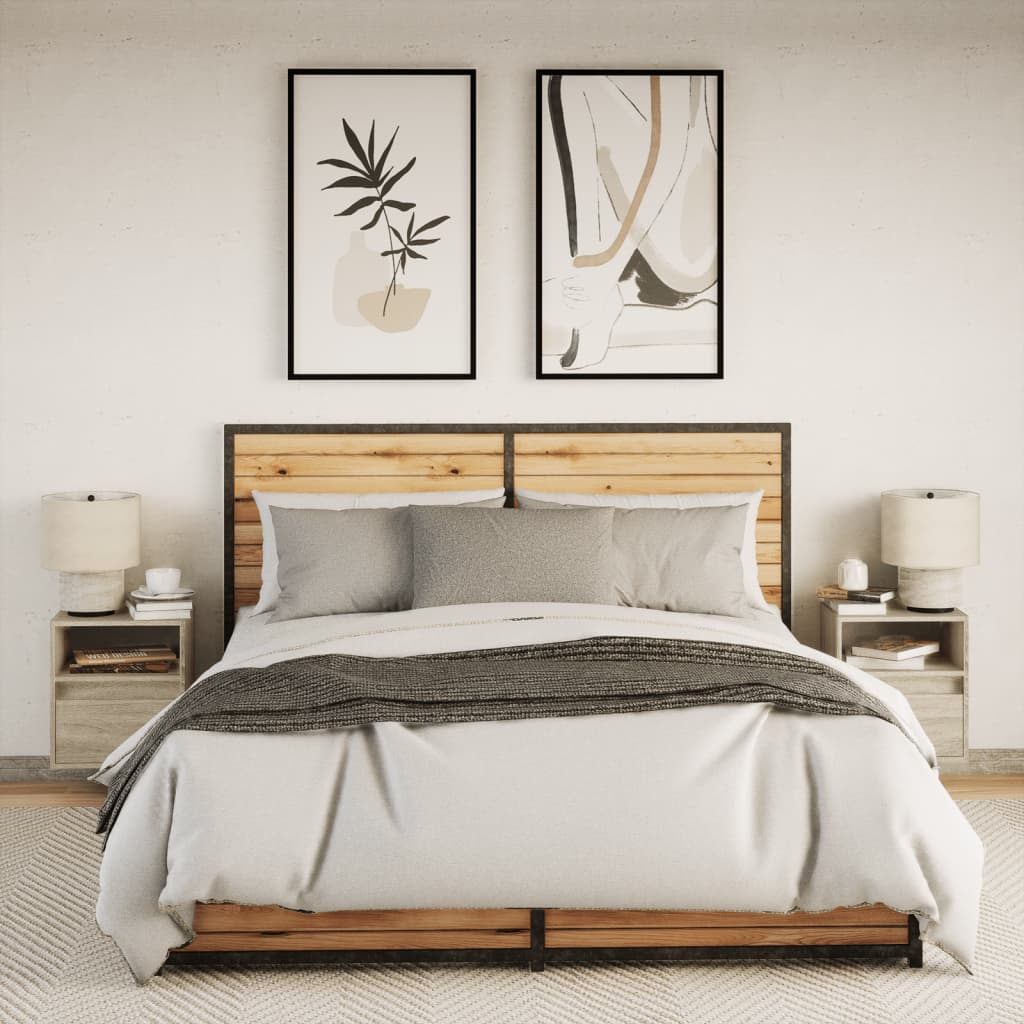 Comodini a Parete con luci LED 2 pz Rovere Sonoma
