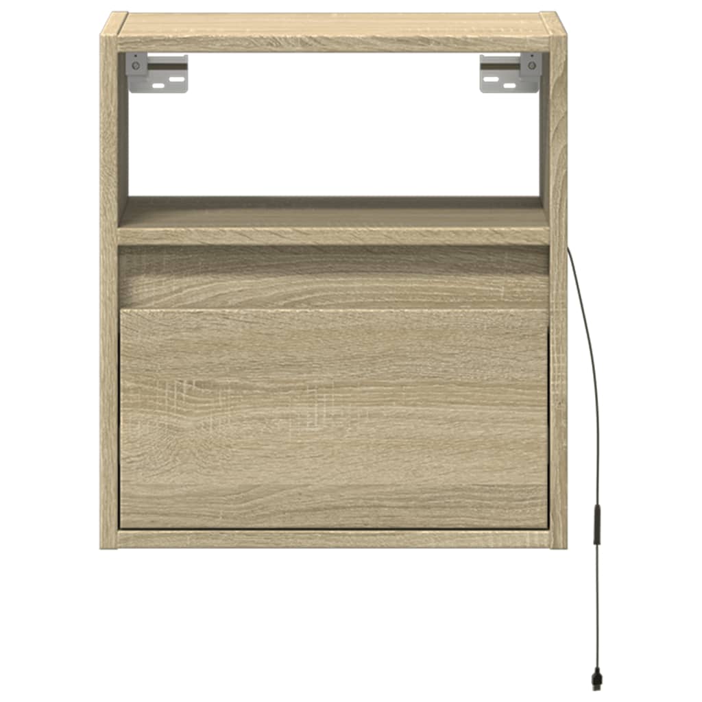 Comodini a Parete con luci LED 2 pz Rovere Sonoma