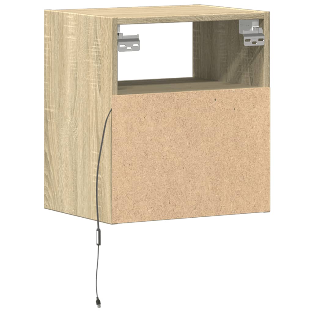 Comodini a Parete con luci LED 2 pz Rovere Sonoma