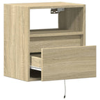 Comodini a Parete con luci LED 2 pz Rovere Sonoma