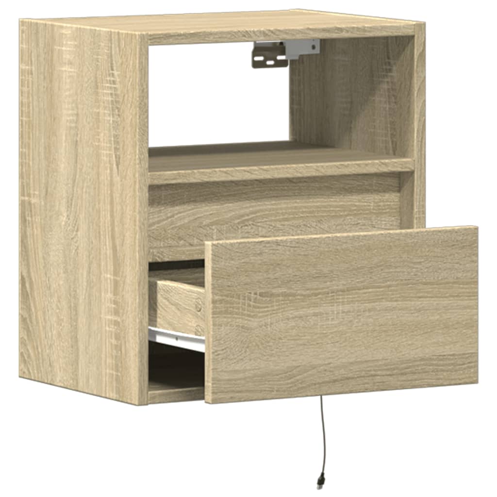 Comodini a Parete con luci LED 2 pz Rovere Sonoma
