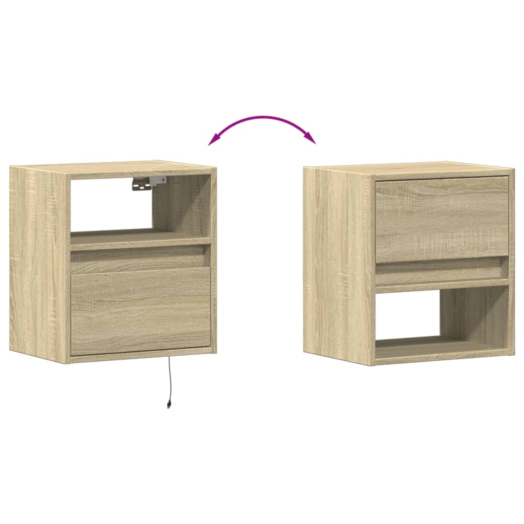 Comodini a Parete con luci LED 2 pz Rovere Sonoma