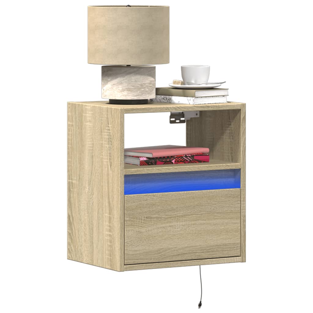 Comodini a Parete con luci LED 2 pz Rovere Sonoma