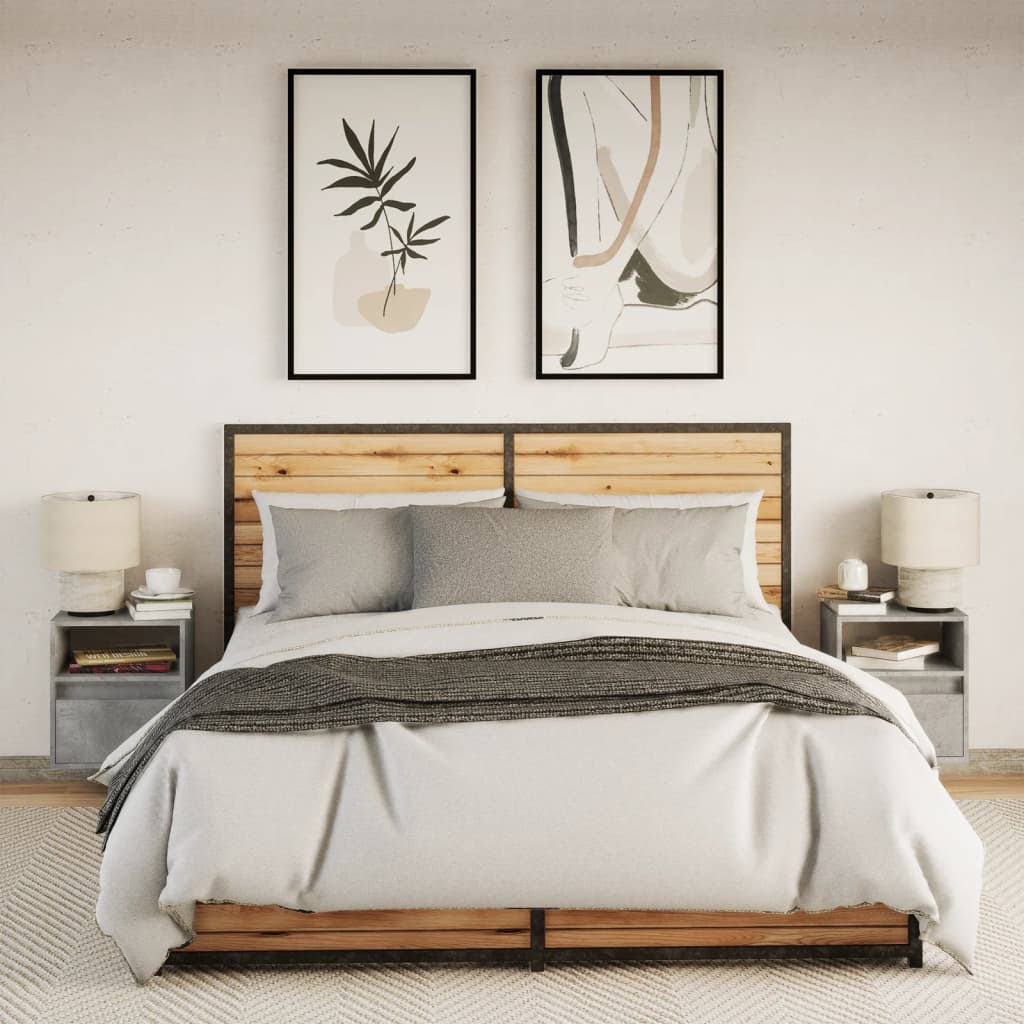 Comodini a Parete con Luci LED 2 pz Grigio Cemento