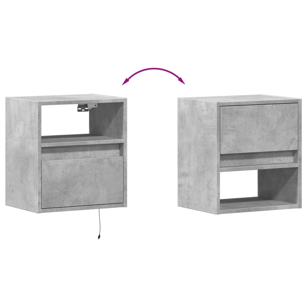 Comodini a Parete con Luci LED 2 pz Grigio Cemento