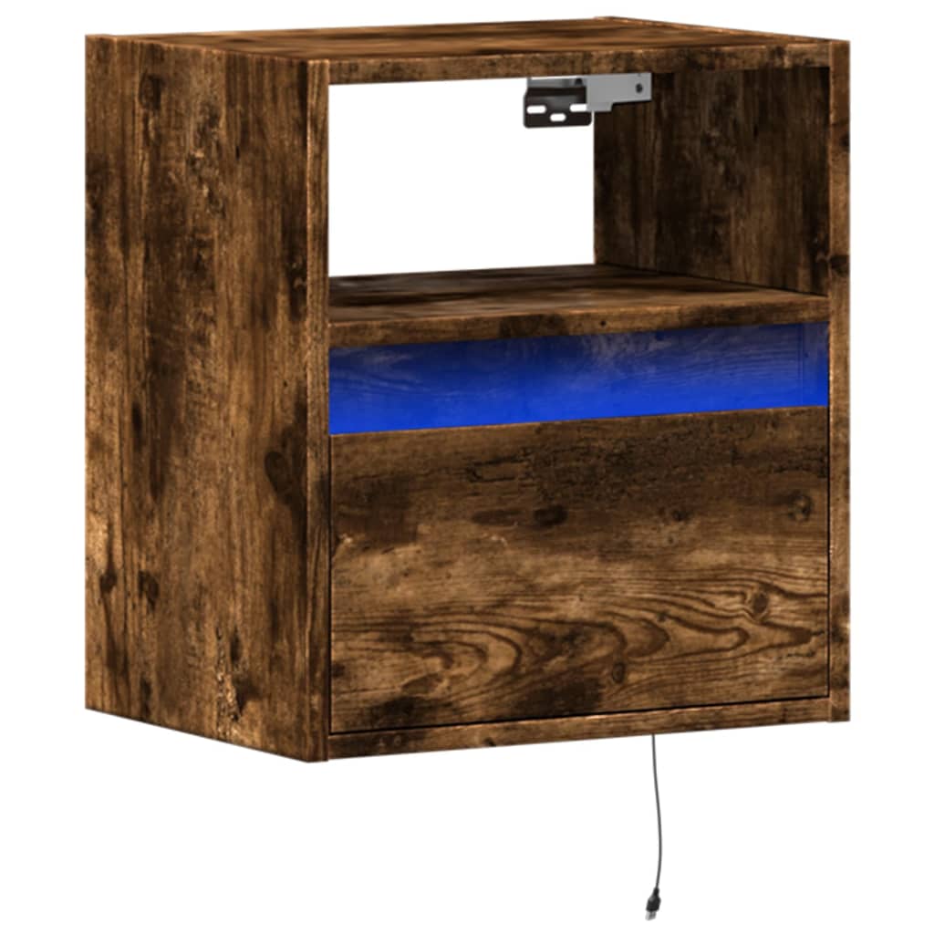 Comodino a Parete con luci LED Rovere Fumo