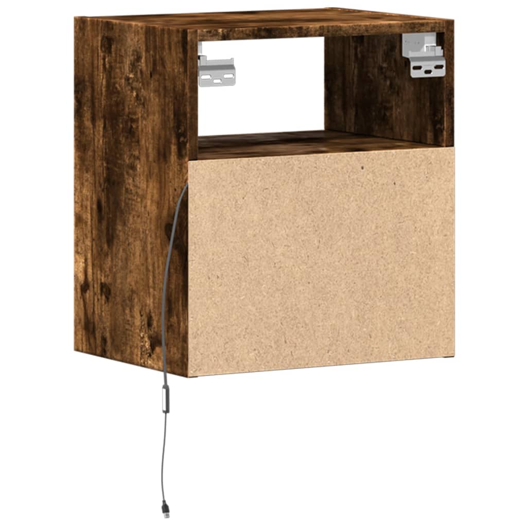 Comodini a Parete con luci LED 2 pz Rovere Fumo