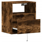 Comodini a Parete con luci LED 2 pz Rovere Fumo