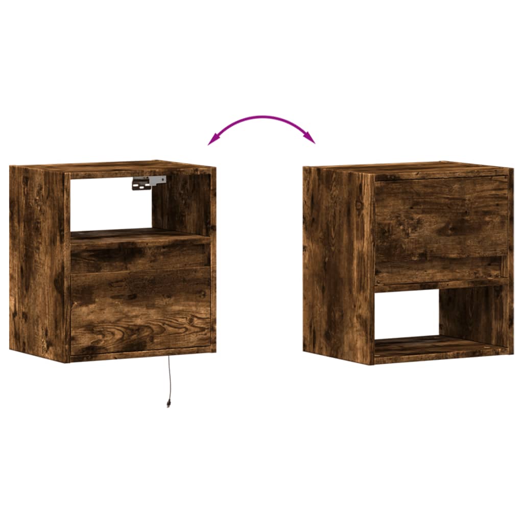 Comodini a Parete con luci LED 2 pz Rovere Fumo