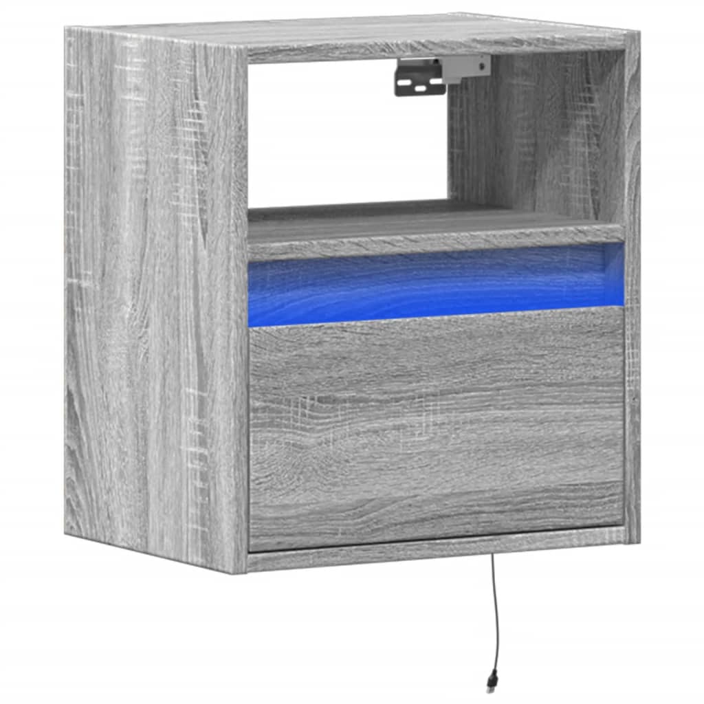 Comodino a Parete con luci LED Grigio Sonoma