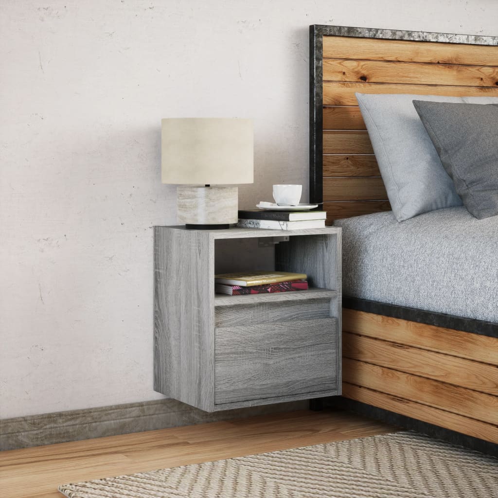 Comodino a Parete con luci LED Grigio Sonoma