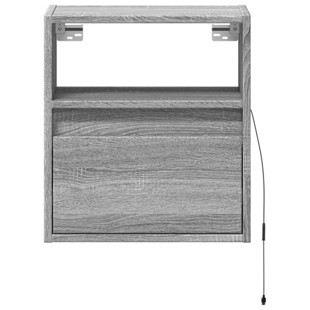 Comodino a Parete con luci LED Grigio Sonoma