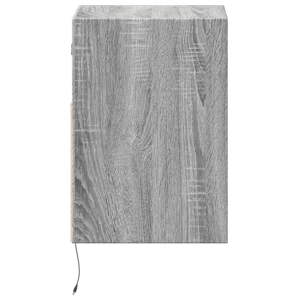 Comodino a Parete con luci LED Grigio Sonoma