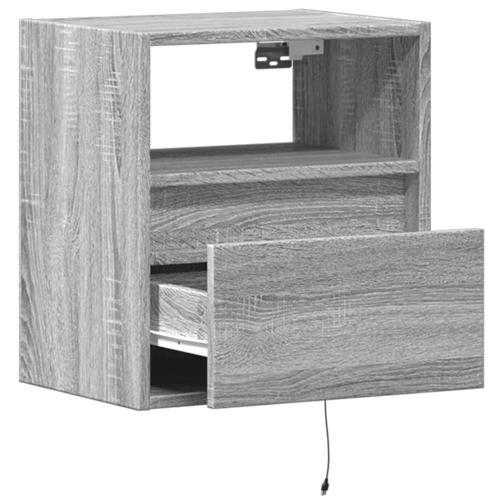 Comodino a Parete con luci LED Grigio Sonoma