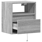 Comodino a Parete con luci LED Grigio Sonoma