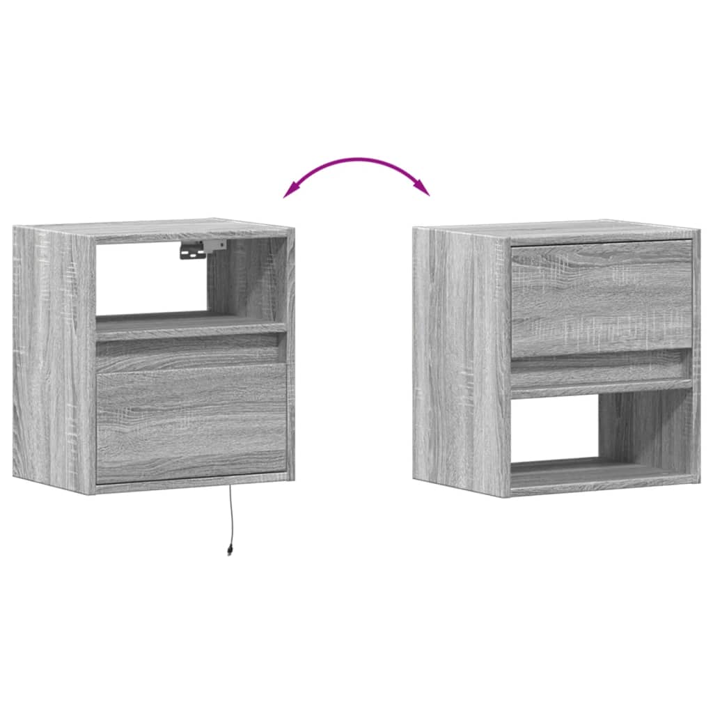 Comodino a Parete con luci LED Grigio Sonoma