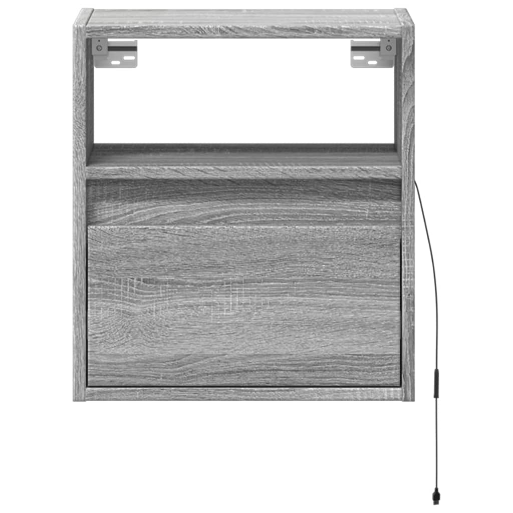 Comodini a Parete con luci LED 2 pz Grigio Sonoma