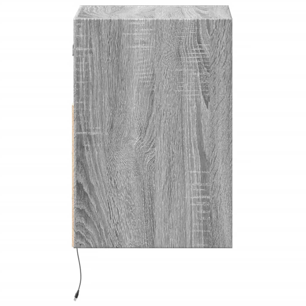 Comodini a Parete con luci LED 2 pz Grigio Sonoma