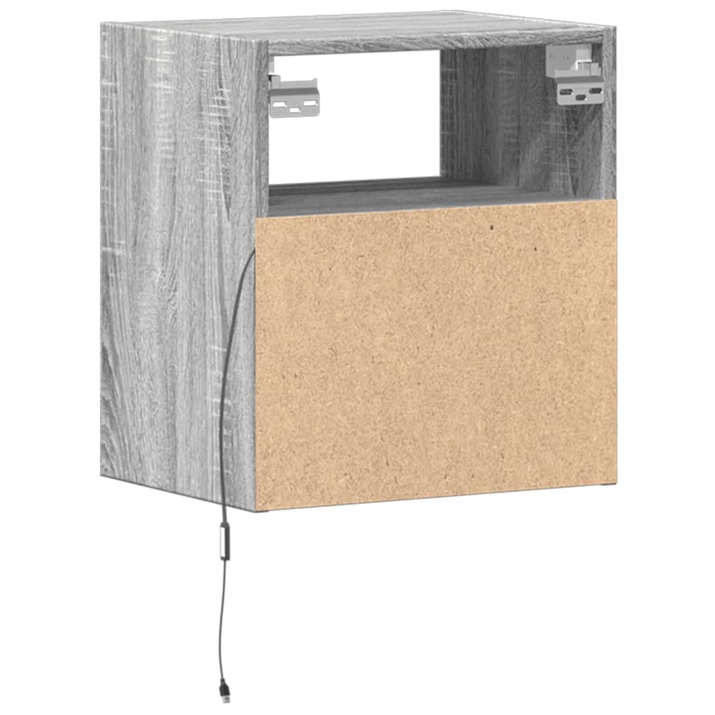 Comodini a Parete con luci LED 2 pz Grigio Sonoma