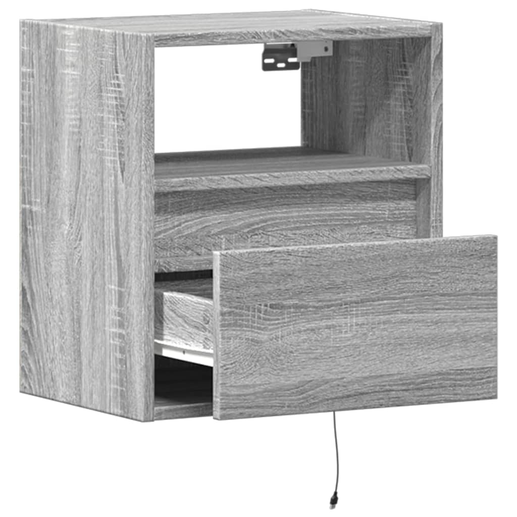 Comodini a Parete con luci LED 2 pz Grigio Sonoma