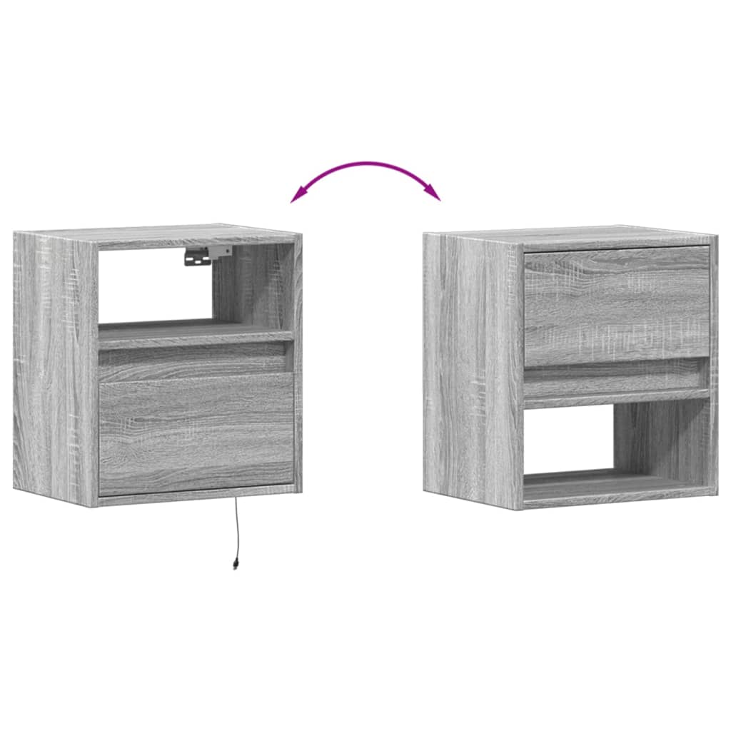 Comodini a Parete con luci LED 2 pz Grigio Sonoma