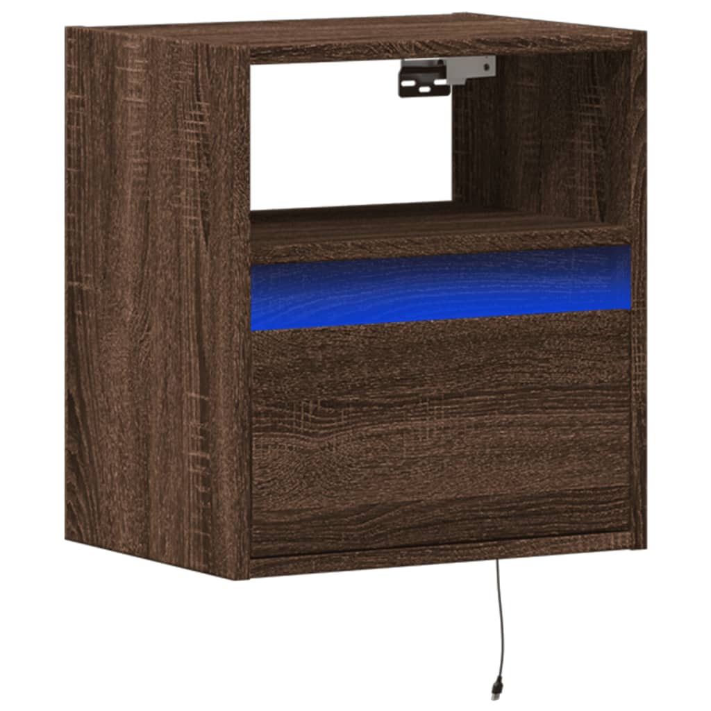 Comodino a Parete con luci LED Rovere Marrone