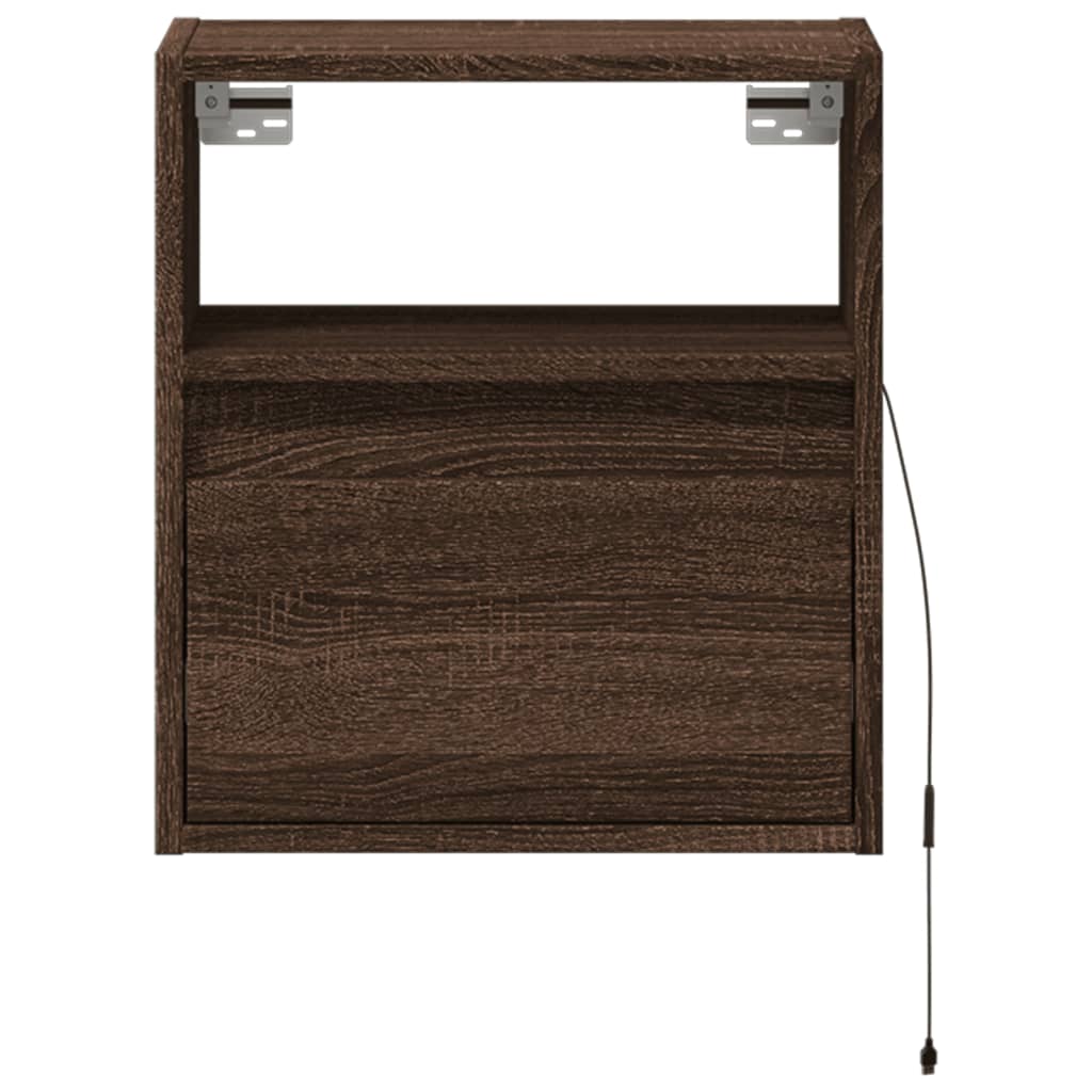 Comodino a Parete con luci LED Rovere Marrone