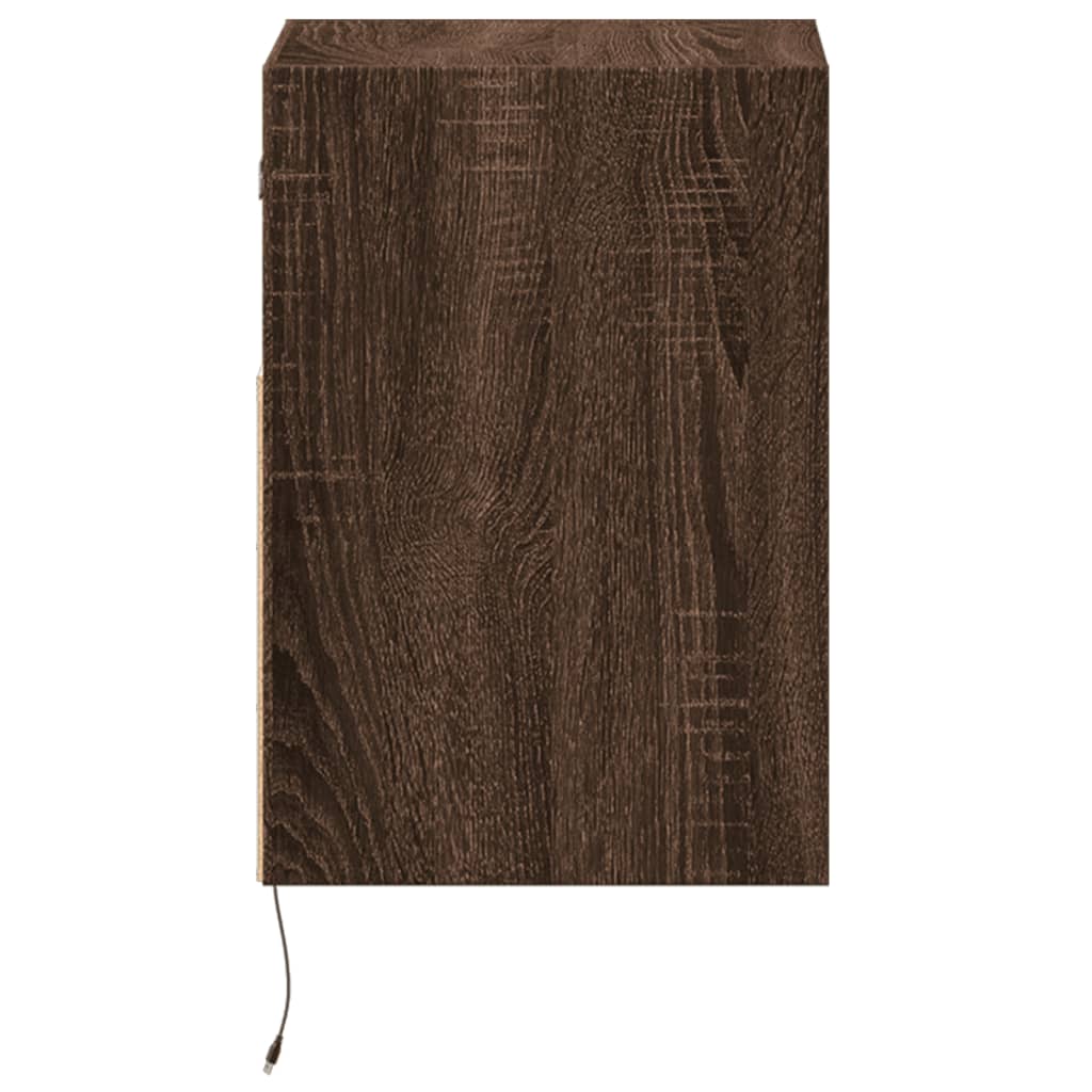 Comodino a Parete con luci LED Rovere Marrone