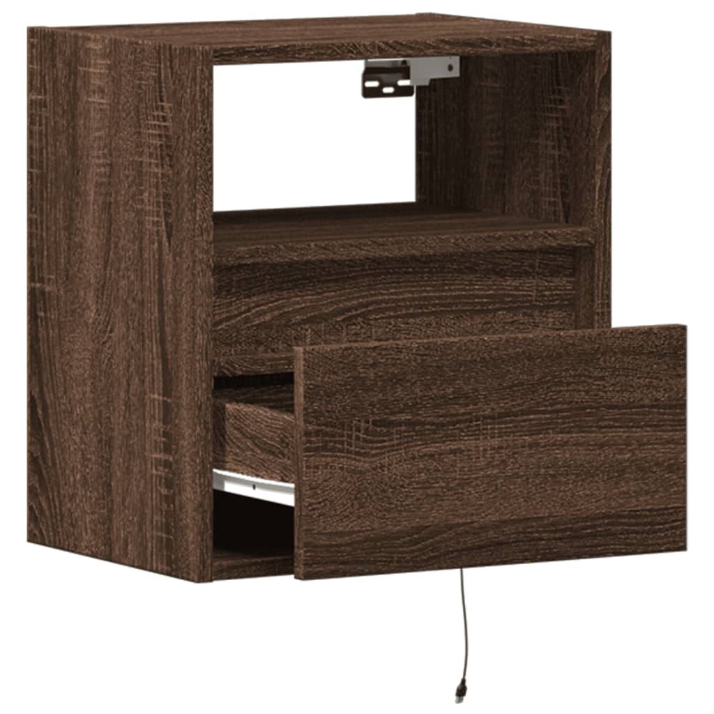 Comodino a Parete con luci LED Rovere Marrone