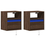 Comodini a Parete con luci LED 2 pz Rovere Marrone