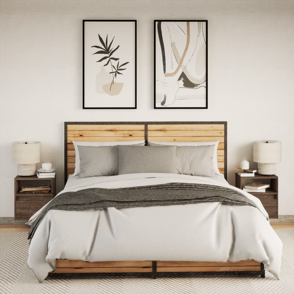Comodini a Parete con luci LED 2 pz Rovere Marrone