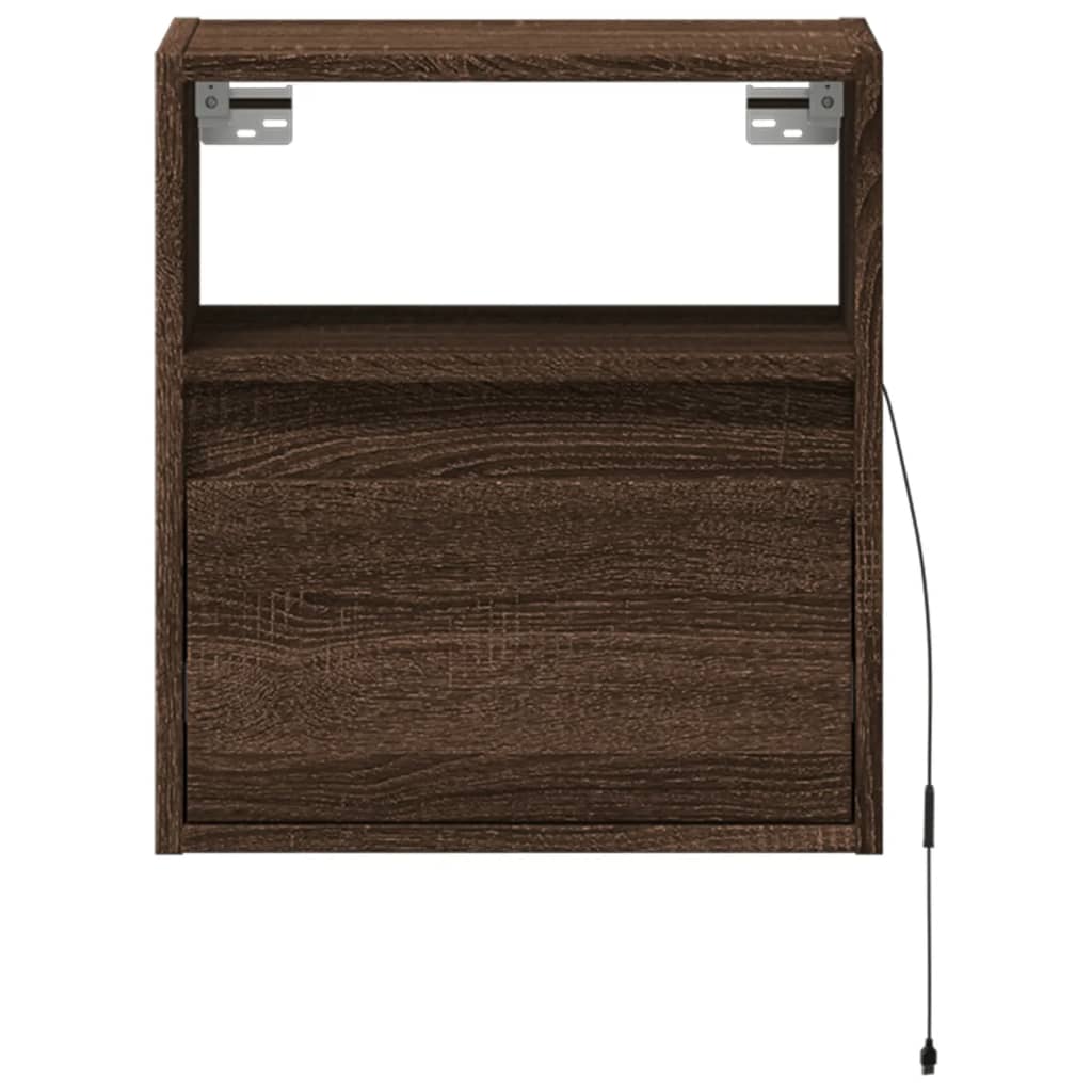 Comodini a Parete con luci LED 2 pz Rovere Marrone