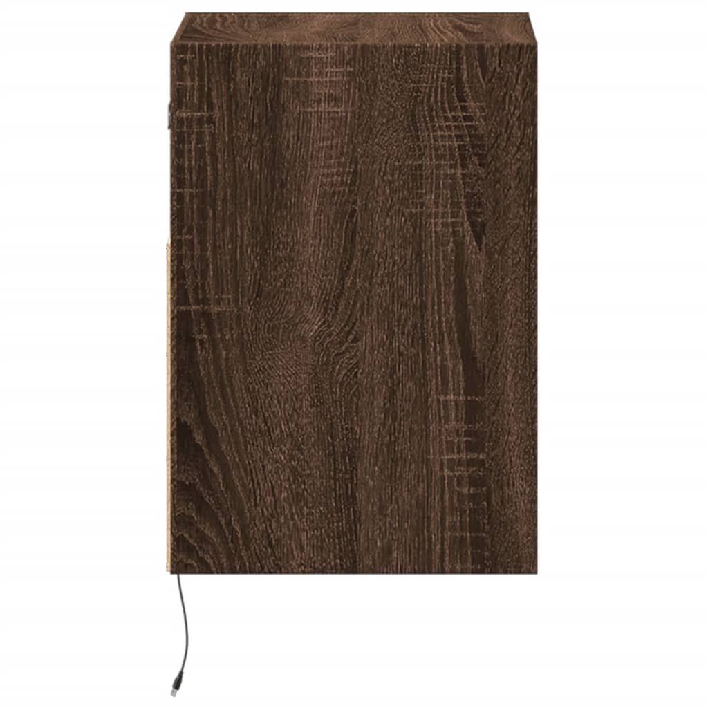 Comodini a Parete con luci LED 2 pz Rovere Marrone
