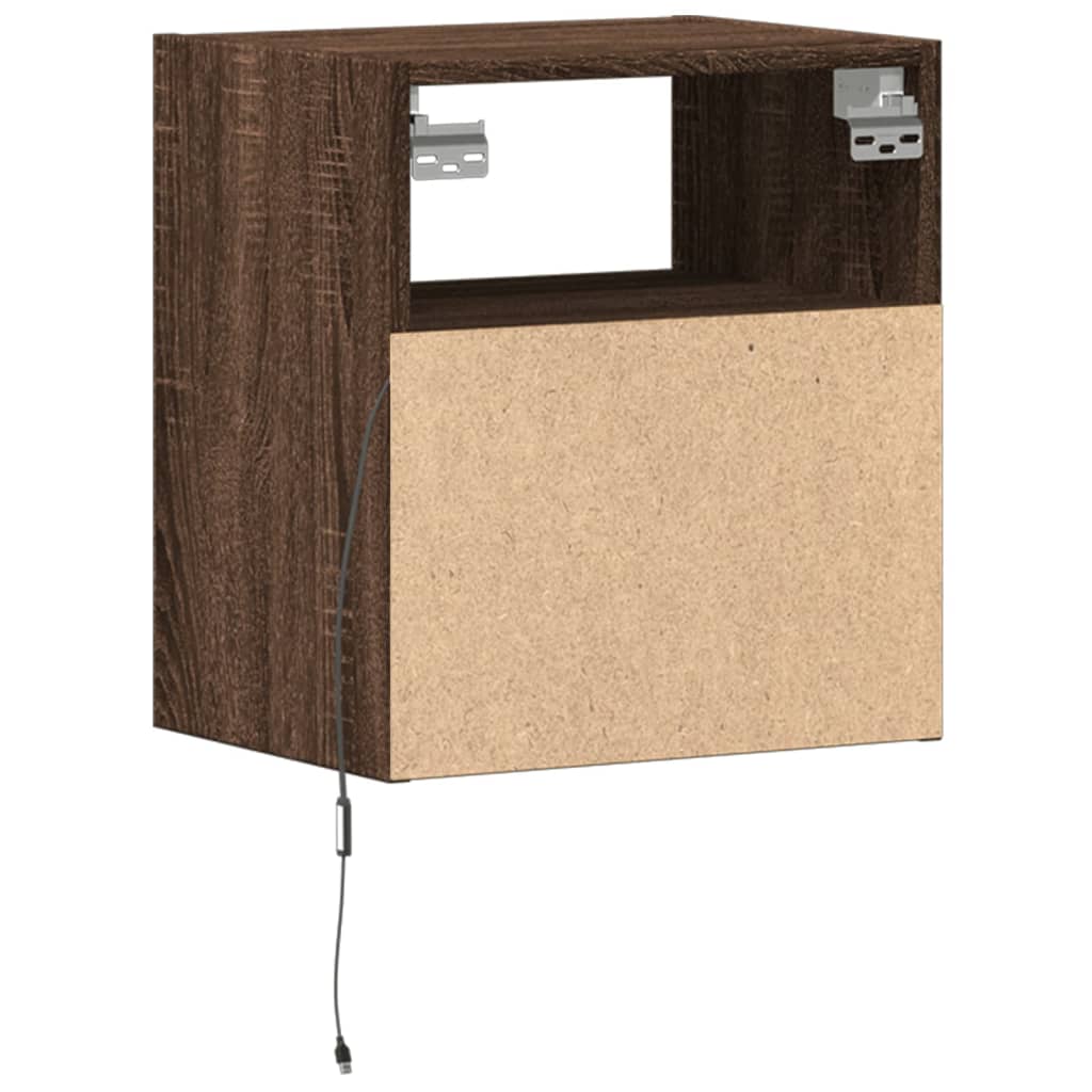 Comodini a Parete con luci LED 2 pz Rovere Marrone