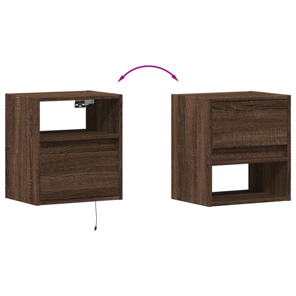 Comodini a Parete con luci LED 2 pz Rovere Marrone