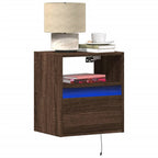Comodini a Parete con luci LED 2 pz Rovere Marrone
