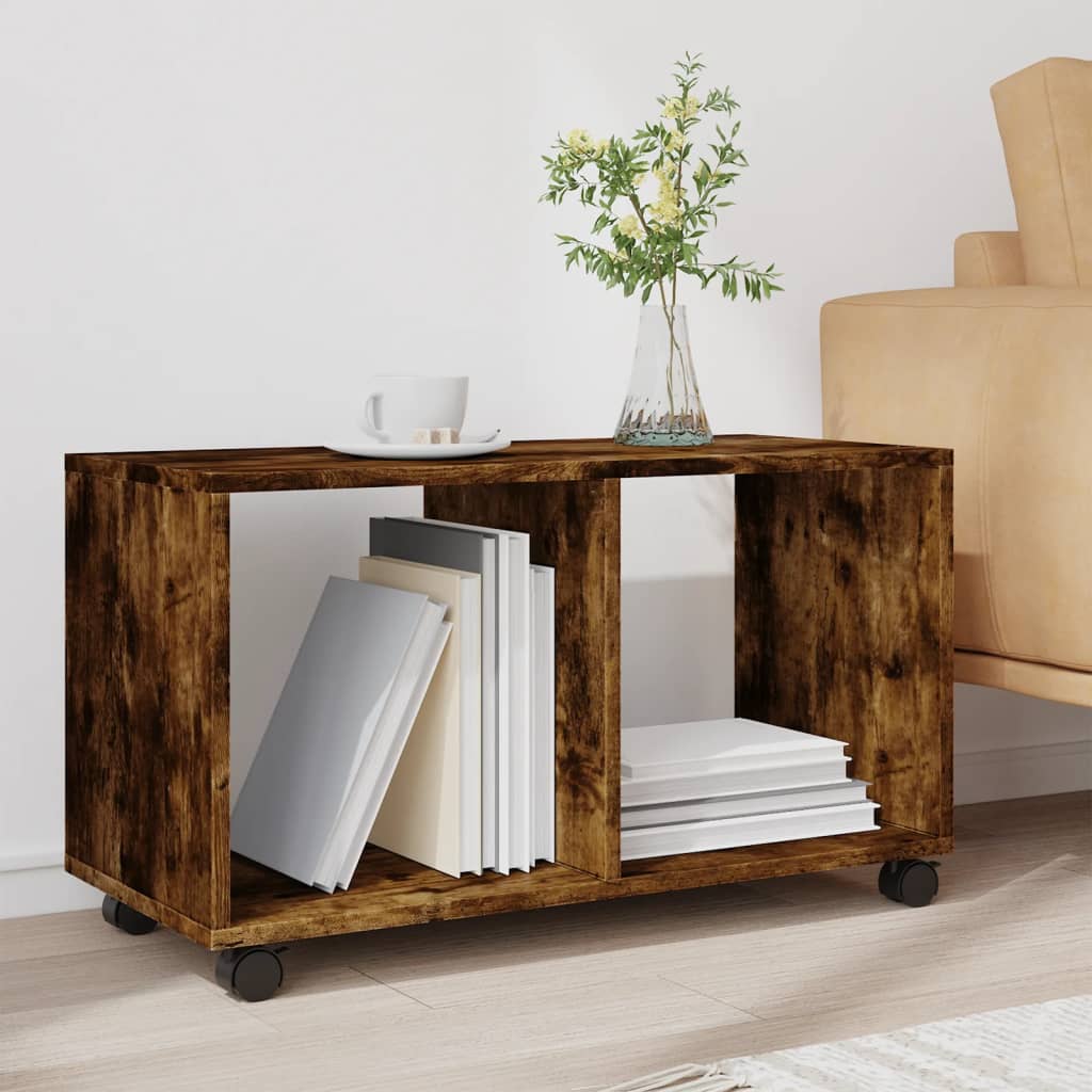 Mobiletto con Ruote Rovere Fumo 72x33x42,5 cm in Truciolato