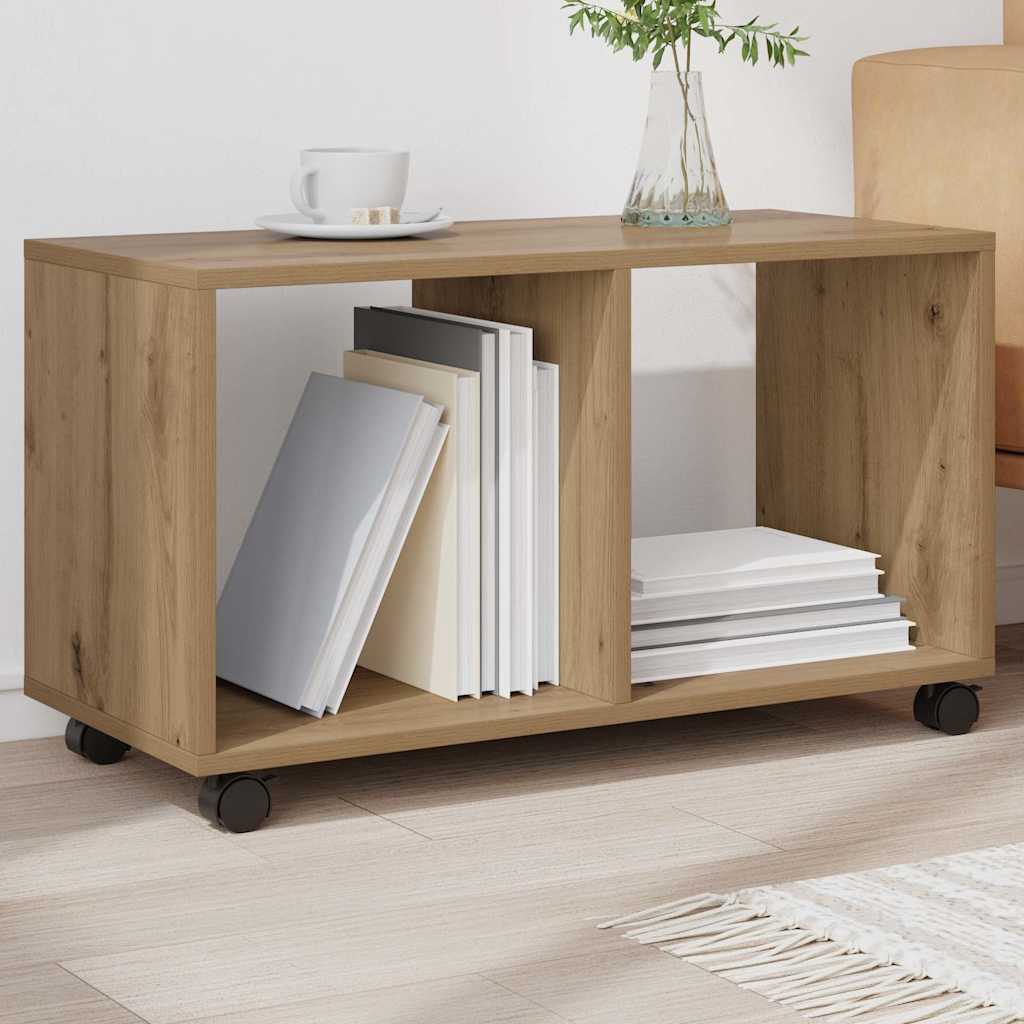 Mobiletto con Ruote Rovere Artigianale 72x33x42,5 cm Truciolato