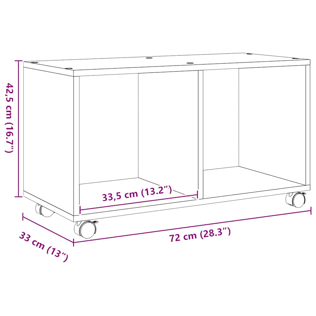 Mobiletto con Ruote Rovere Artigianale 72x33x42,5 cm Truciolato