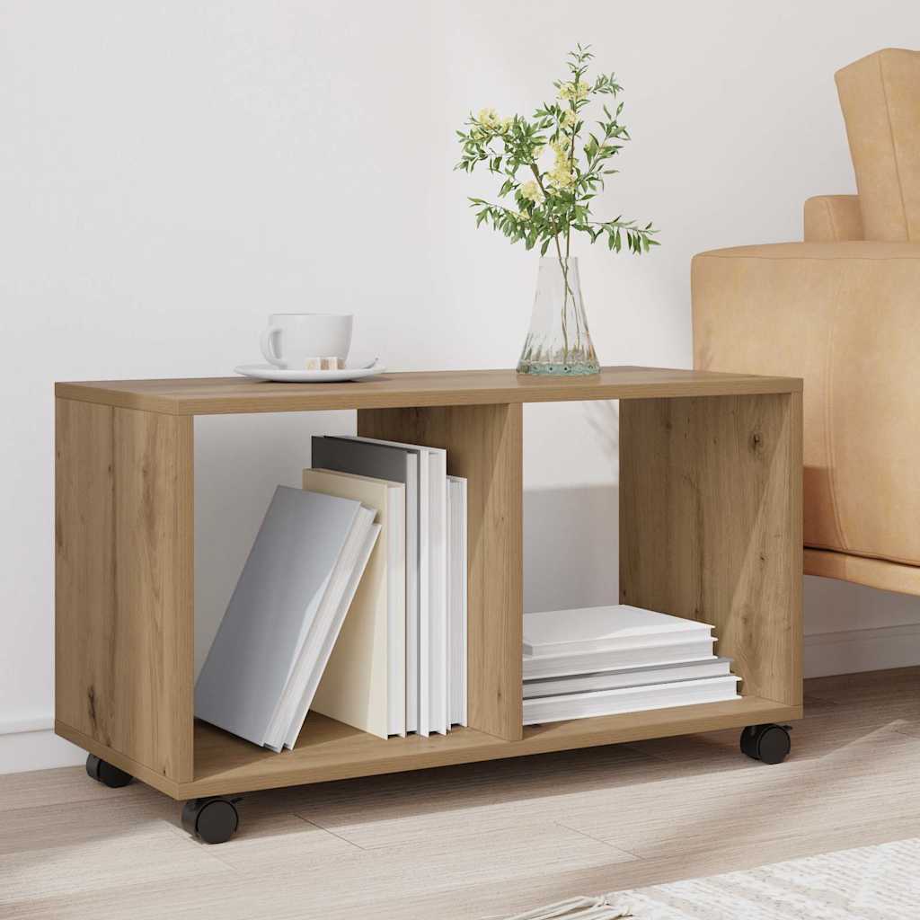 Mobiletto con Ruote Rovere Artigianale 72x33x42,5 cm Truciolato