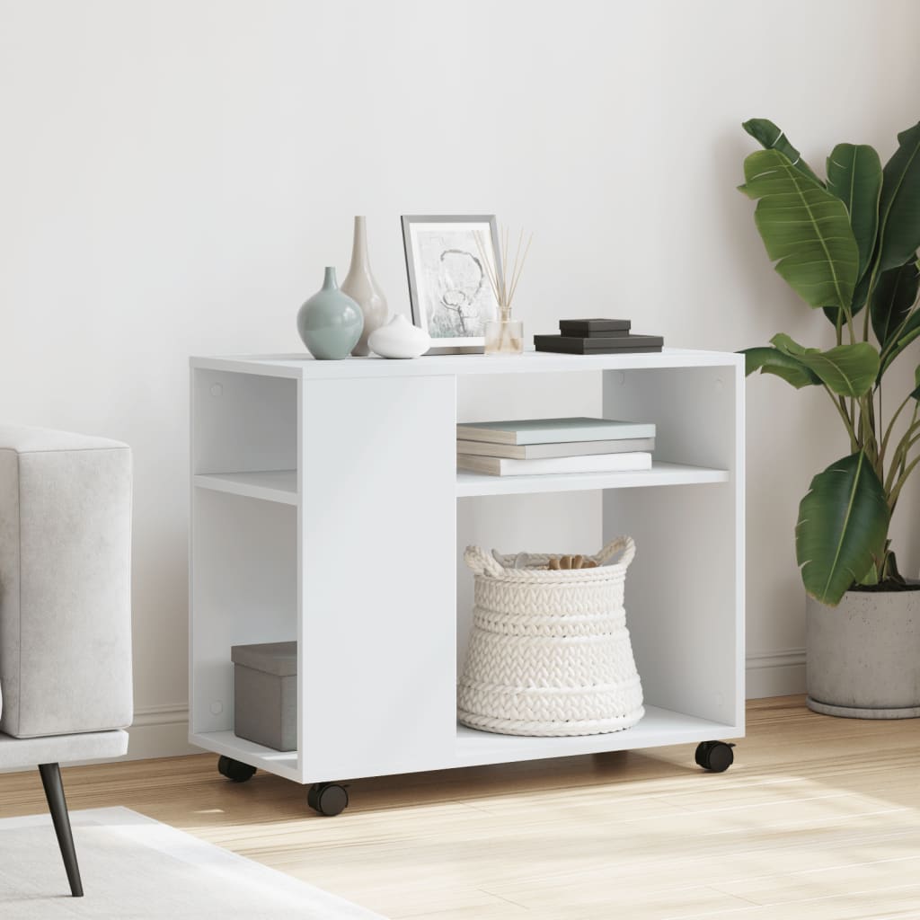 Tavolino con Ruote Bianco 70x35x60 cm in Truciolato