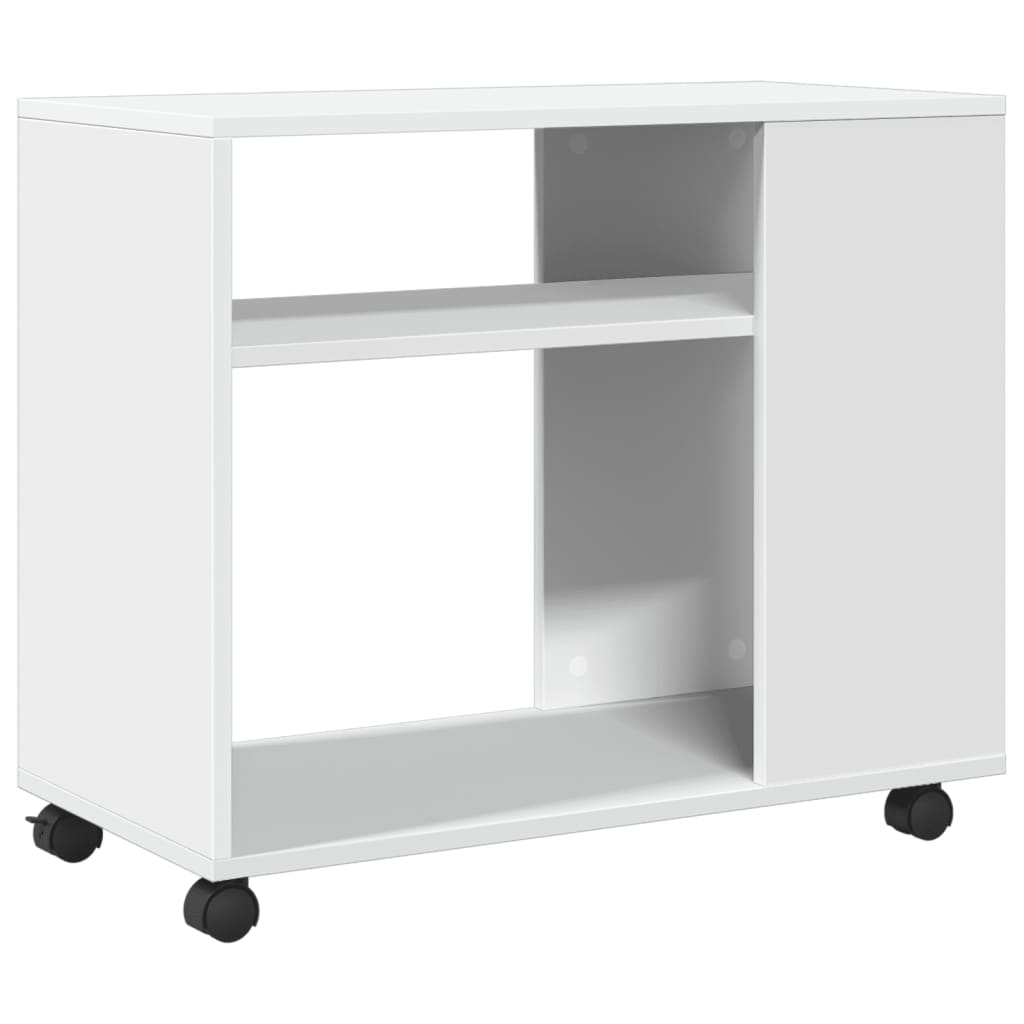 Tavolino con Ruote Bianco 70x35x60 cm in Truciolato