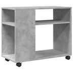 Tavolino con Ruote Grigio Cemento 70x35x60 cm in Truciolato