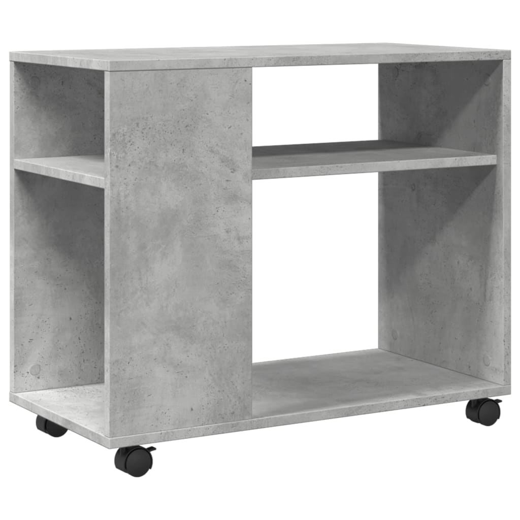 Tavolino con Ruote Grigio Cemento 70x35x60 cm in Truciolato