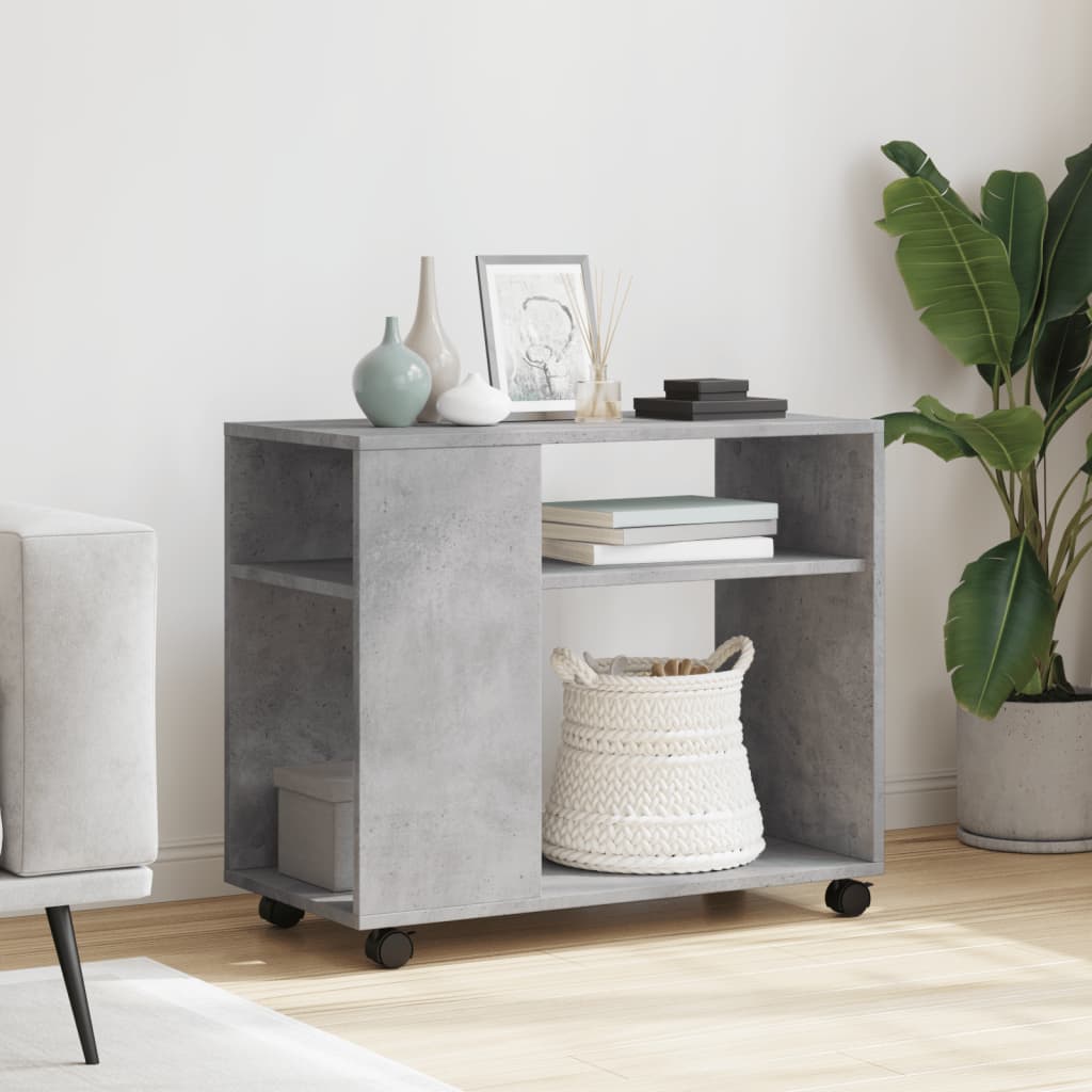 Tavolino con Ruote Grigio Cemento 70x35x60 cm in Truciolato