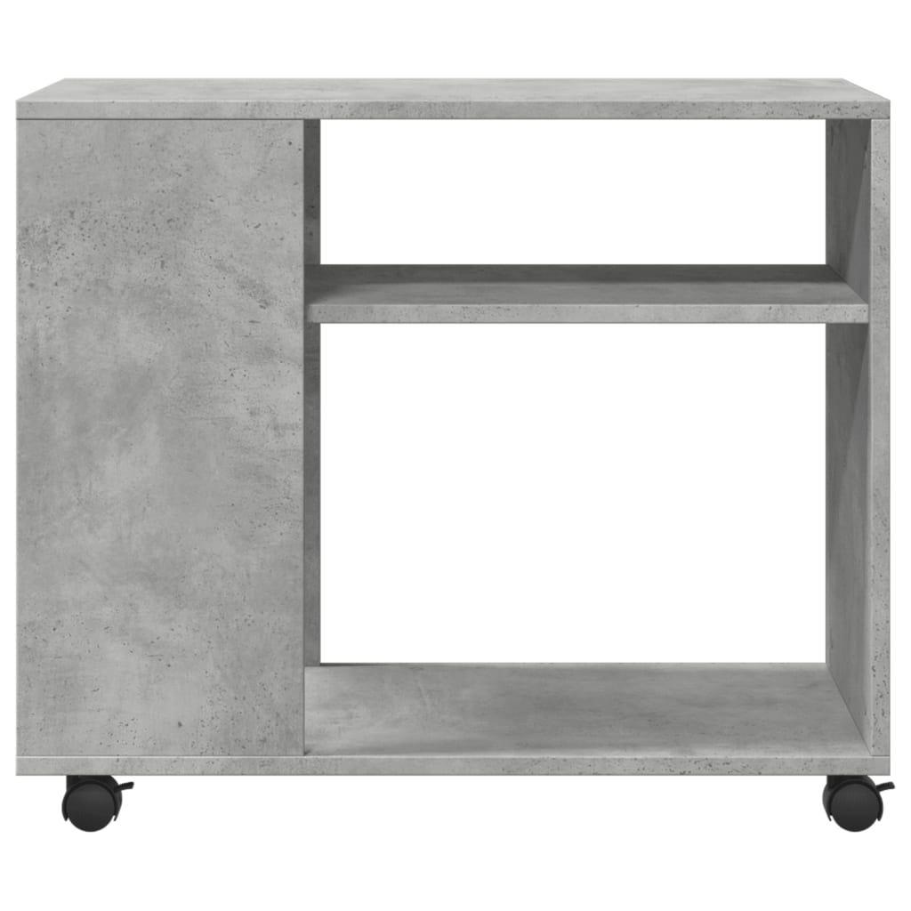 Tavolino con Ruote Grigio Cemento 70x35x60 cm in Truciolato