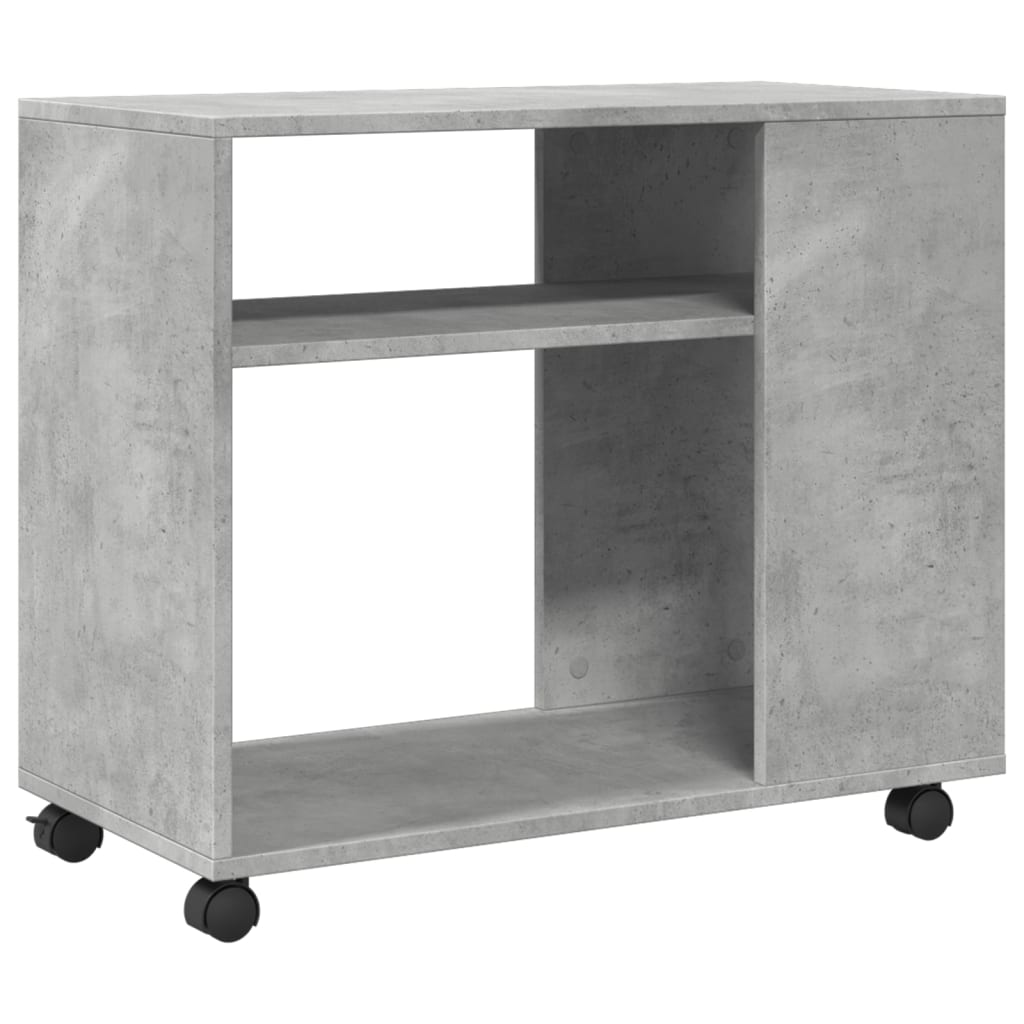 Tavolino con Ruote Grigio Cemento 70x35x60 cm in Truciolato